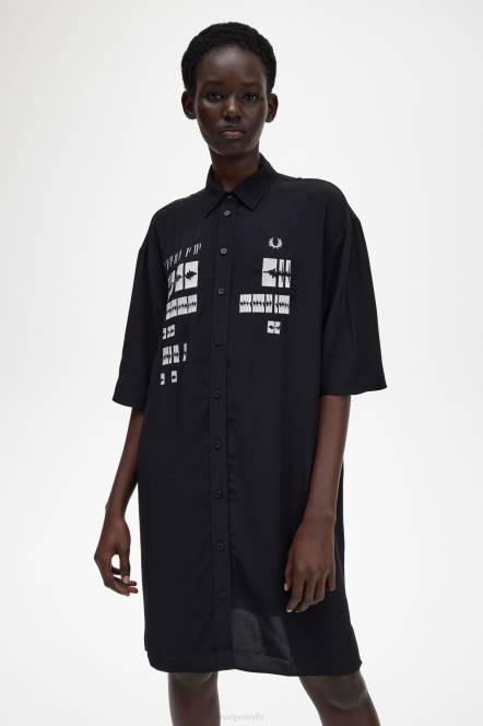 Fred Perry žene izvezena košulja haljina N42N615 odjeća crno