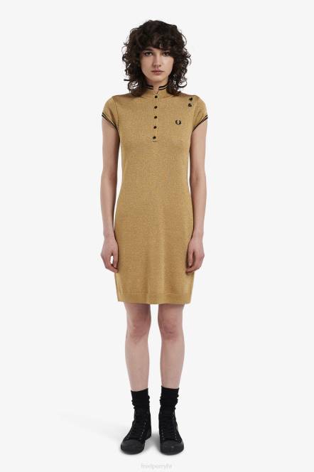 Fred Perry žene metalik pletena haljina N42N618 odjeća zlato