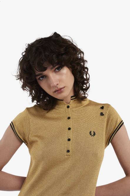 Fred Perry žene metalik pletena haljina N42N618 odjeća zlato