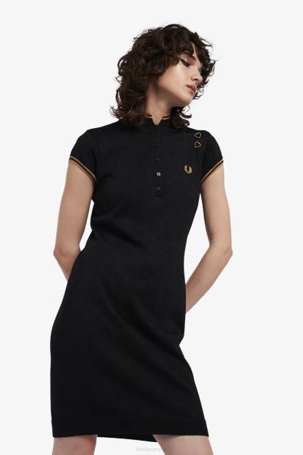 Fred Perry žene metalik pletena haljina N42N619 odjeća crno