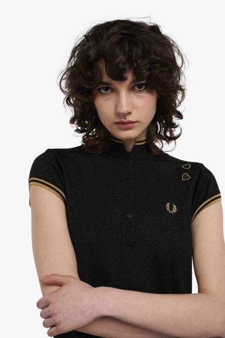 Fred Perry žene metalik pletena haljina N42N619 odjeća crno