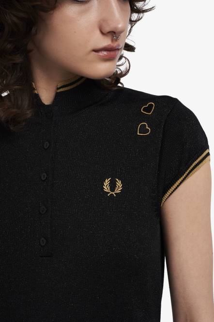 Fred Perry žene metalik pletena haljina N42N619 odjeća crno