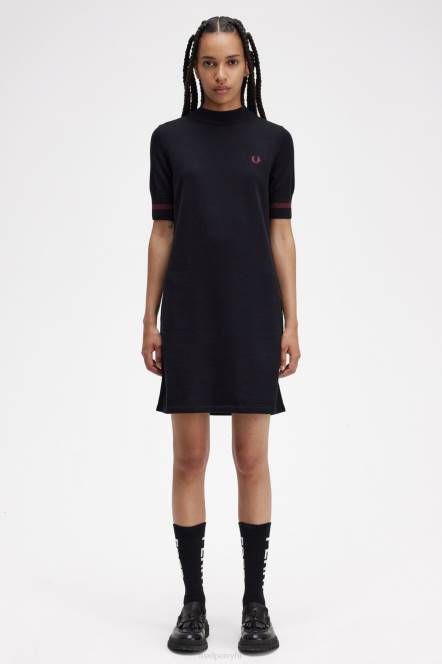 Fred Perry žene pletena haljina s manžetama N42N620 odjeća crno