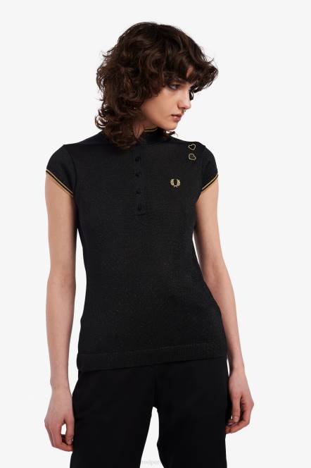 Fred Perry žene metalik pletena košulja N42N630 odjeća crno