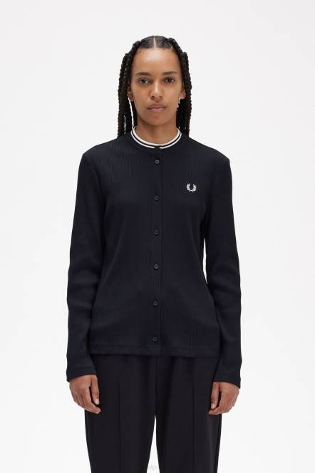 Fred Perry žene rebrasti vrh na kopčanje N42N656 odjeća crno