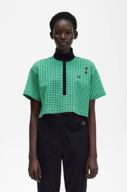 Fred Perry žene skraćena gingham pike košulja N42N641 odjeća zelena