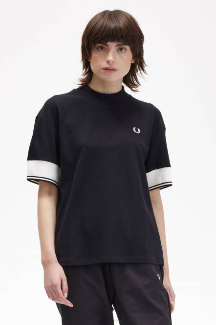 Fred Perry žene pique majica kratkih rukava s vrhom N42N652 odjeća crno