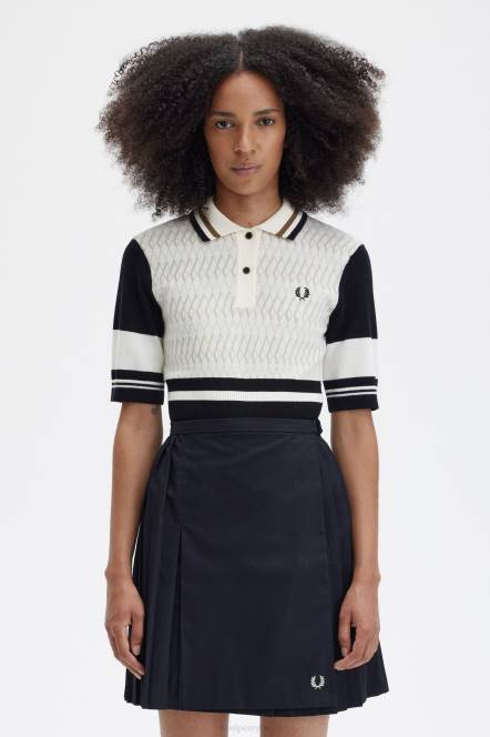 Fred Perry žene jacquard pletena košulja N42N669 odjeća ekru