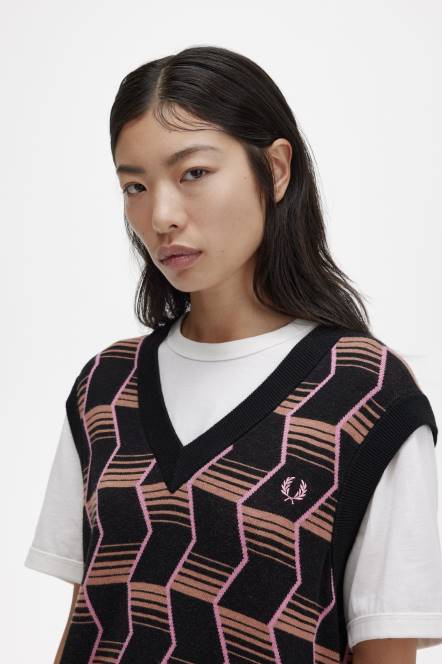 Fred Perry žene jacquard pleteni spremnik N42N675 odjeća crno