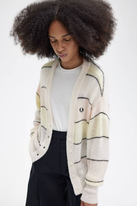 Fred Perry žene prugasti otvoreni pleteni kardigan N42N668 odjeća svilenkasta breskva