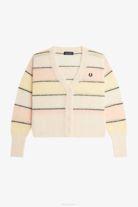 Fred Perry žene prugasti otvoreni pleteni kardigan N42N668 odjeća svilenkasta breskva
